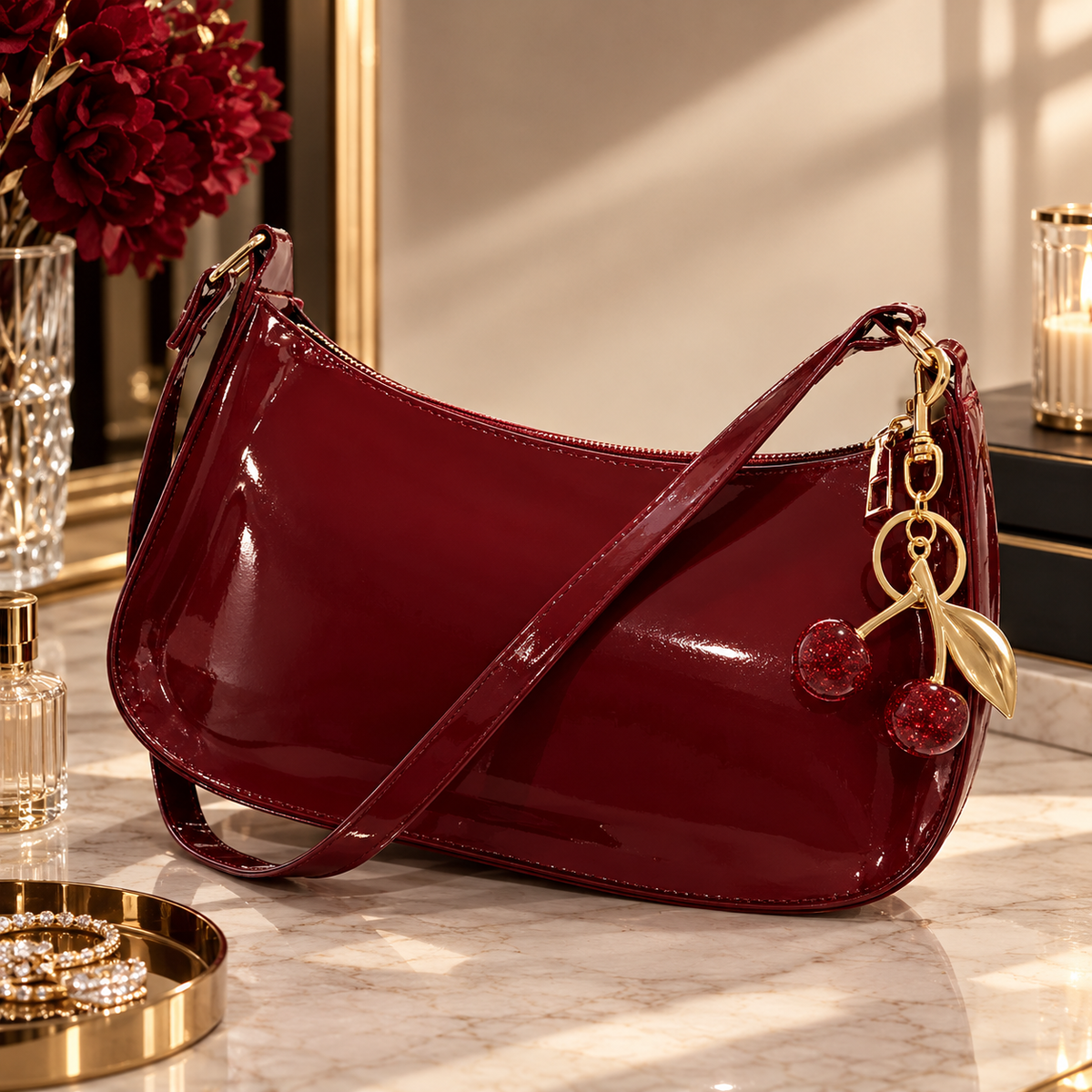 CHERRY ROUGE — Bolso Burdeos con Charm de Cerezas 🍒