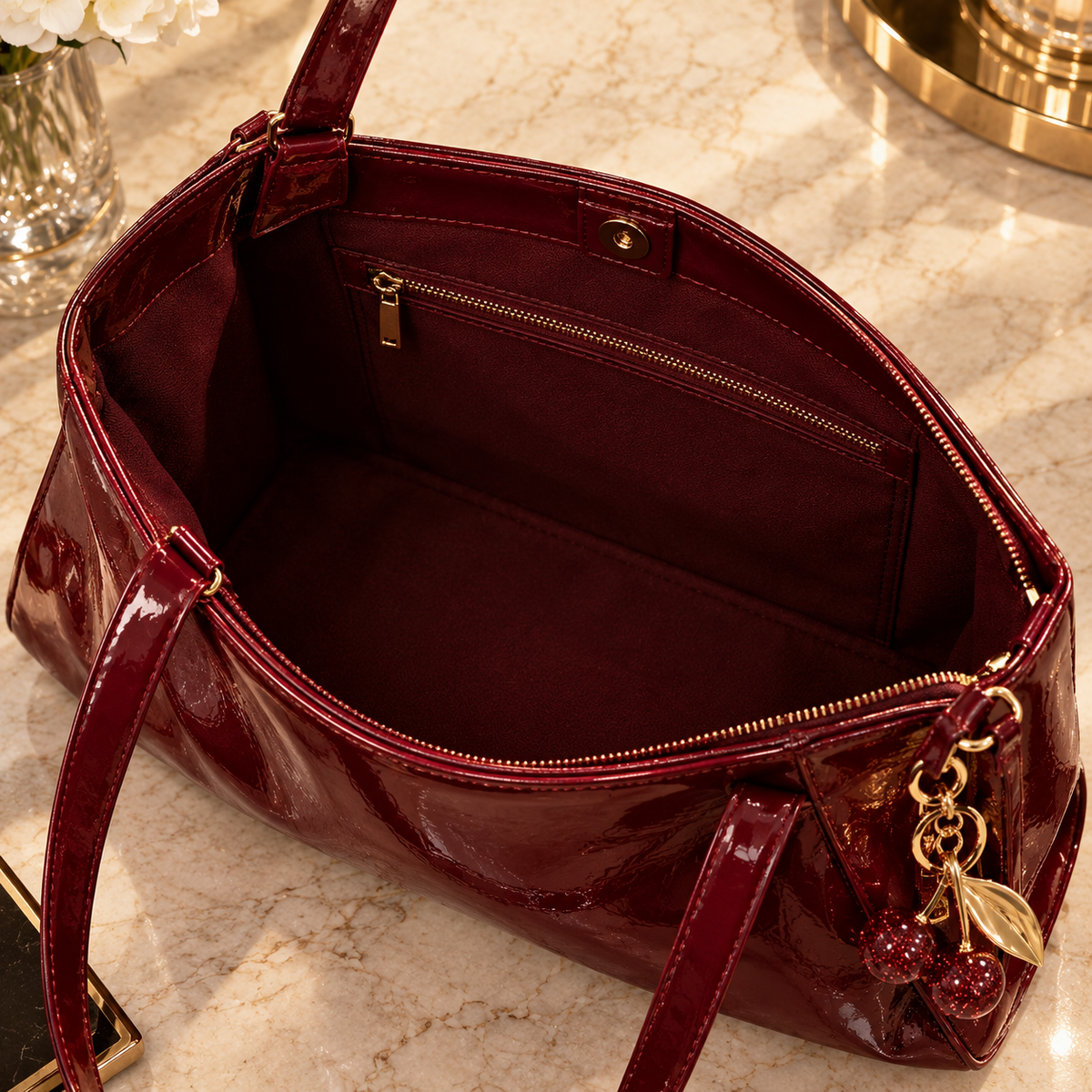 CHERRY ROUGE — Bolso Burdeos con Charm de Cerezas 🍒