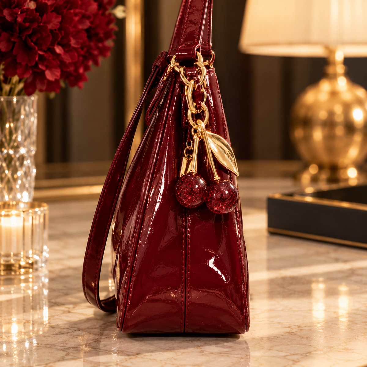 CHERRY ROUGE — Bolso Burdeos con Charm de Cerezas 🍒